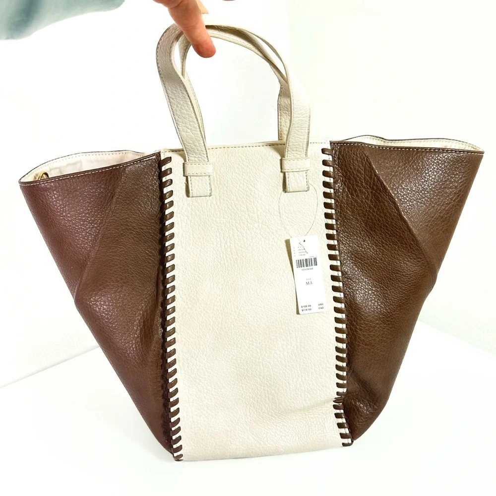 Anthropologie Two Tone Satchel in Cream NWT